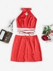 ZAFUL Chinoiserie Backless Midriff Flossing Top and Split Skirt Set S Red