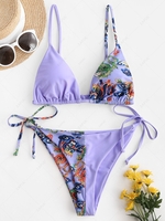 ZAFUL Chinoiserie Dragon Print Tanga String Bikini Swimwear S Light purple
