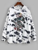 ZAFUL Chinoiserie Tie Dye Dragon Print Oversized Sweatshirt M White