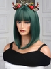 zaful Christmas Bob Style Straight Green Full Bang Synthetic Wig (Excluding Accessories)