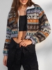 ZAFUL Christmas Elk Drawstring Faux Shearling Knit Jacket M