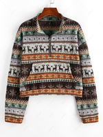 ZAFUL Christmas Elk Snowflake Half Zip Knit Sweatshirt Xl Deep coffee