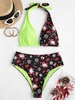 ZAFUL Christmas Santa Claus Snowflake Print Convertible Padded Bikini Set L Green