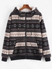 ZAFUL Christmas Snowflake Print Hooded Faux Shearling Zip Vintage Jacket Xl Black