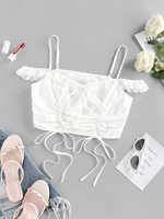 ZAFUL Cinched Cold Shoulder Cropped Blouse M White