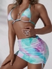 ZAFUL Cinched Colorful Marble Three Piece Micro Bikini Swimwear S Light blue
