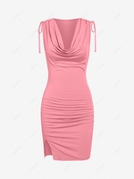 ZAFUL Cinched Cowl Neck Slit Slinky Dress M Light pink