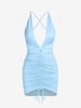 ZAFUL Cinched Criss Cross Plunging Backless Bodycon Dress M Light blue