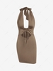 ZAFUL Cinched Cut Out Halter Backless Bodycon Dress L Coffee