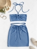 ZAFUL Cinched Cutout Crisscross Knitted Two Piece Dress L Blue