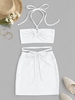 ZAFUL Cinched Cutout Crisscross Knitted Two Piece Dress L White