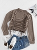 ZAFUL Cinched Drop Shoulder Plain T Shirt M Deep coffee