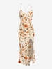 ZAFUL Cinched Flower Slit Slinky Slip Dress L Light coffee