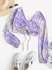 ZAFUL Cinched Front Cropped Tie Dye Top L Light purple
