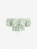 ZAFUL Cinched Front Off Shoulder Tiny Floral Blouse L White