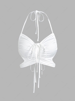 ZAFUL Cinched Halter Butterfly Shaped Top L White