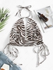 ZAFUL Cinched Halter Open Back Zebra Stripes Crop Top L Coffee