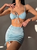 ZAFUL Cinched High Cut Eyelet Three Piece Bikini Swimwear L Light blue