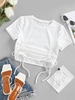 ZAFUL Cinched Knitted Crop T Shirt M White