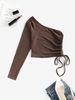 ZAFUL Cinched One Shoulder Cropped Tee L Deep coffee