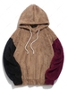 ZAFUL Color-blocking Splicing Fuzzy Fleece Pullover Hoodie 2xl Camel brown