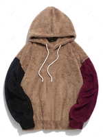 ZAFUL Color-blocking Splicing Fuzzy Fleece Pullover Hoodie 2xl Camel brown