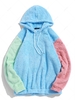 ZAFUL Color-blocking Splicing Fuzzy Fleece Pullover Hoodie 2xl Light sky blue
