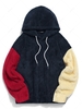 ZAFUL Color-blocking Splicing Fuzzy Fleece Pullover Hoodie L Cadetblue