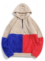 ZAFUL Color-blocking Splicing Half Zipper Fuzzy Hoodie Xl Light khaki