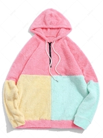 ZAFUL Color-blocking Splicing Half Zipper Fuzzy Hoodie Xl Watermelon pink