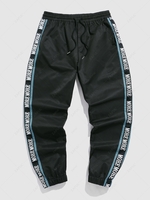 ZAFUL Color Spliced Letter Printed Drawstring Jogger Pants S Black