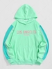 ZAFUL Color Spliced LOS ANGELES and CALIFORNIA Embroidery Pullover Hoodie S Light green