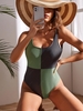 ZAFUL Colorblock Bicolor Low Back One-piece Swimsuit S Green