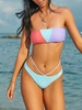 ZAFUL Colorblock Braided Strap Bandeau Bikini Swimwear M Light blue