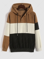 ZAFUL Colorblock Button Design Pullover Corduroy Hoodie Xxl Coffee