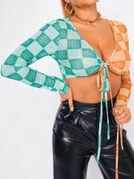 ZAFUL Colorblock Checkerboard Print Tee M