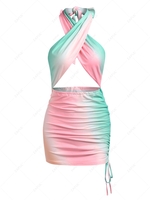 ZAFUL Colorblock Cinched Halter Criss Cross Bodycon Dress Xl