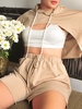 ZAFUL Colorblock Drop Shoulder Hooded Three Piece Shorts Set S Light coffee