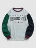 ZAFUL Colorblock Fleece-lined BROOKLYN Letter Printed Sweatshirt Xxl Light gray