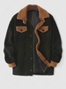ZAFUL Colorblock Front Flap Pocket Fuzzy Teddy Faux Shearling Jacket Xxl Black