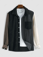 ZAFUL Colorblock Front Pocket Design Corduroy Long Sleeves Shirt M