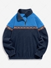 ZAFUL Colorblock Geometric Embroidery Fluffy Polar Fleece Sweatshirt Xl Deep blue