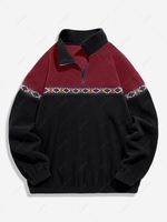 ZAFUL Colorblock Geometric Embroidery Fluffy Polar Fleece Sweatshirt Xxl Black