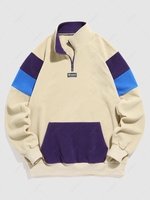 ZAFUL Colorblock Half Zip Polar Fleece Raglan Sleeves Fluffy Sweatshirt M Light coffee