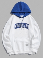 ZAFUL Colorblock Hooded Letter CALIFORNIA Pattern Fleece-lined Hoodie Xl White