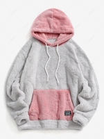 ZAFUL Colorblock Kangaroo Pocket Fluffy Hoodie 2xl Light gray