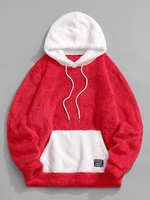 ZAFUL Colorblock Kangaroo Pocket Fluffy Hoodie 2xl Red