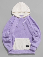 ZAFUL Colorblock Kangaroo Pocket Fluffy Hoodie Xl Light purple
