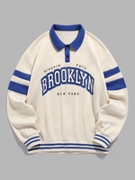 ZAFUL Colorblock Letter Printed Polo Collar Fleece-lined Sweatshirt Xxl Light coffee