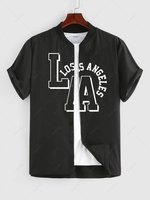 ZAFUL Colorblock LOS ANGELES Printed Graphic Streetwear Baseball Shirt Xxl Black